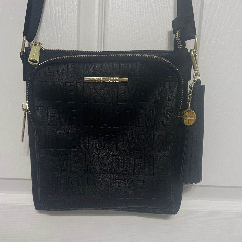 Steve Madden Black Crossbody Bag with Gold Accents